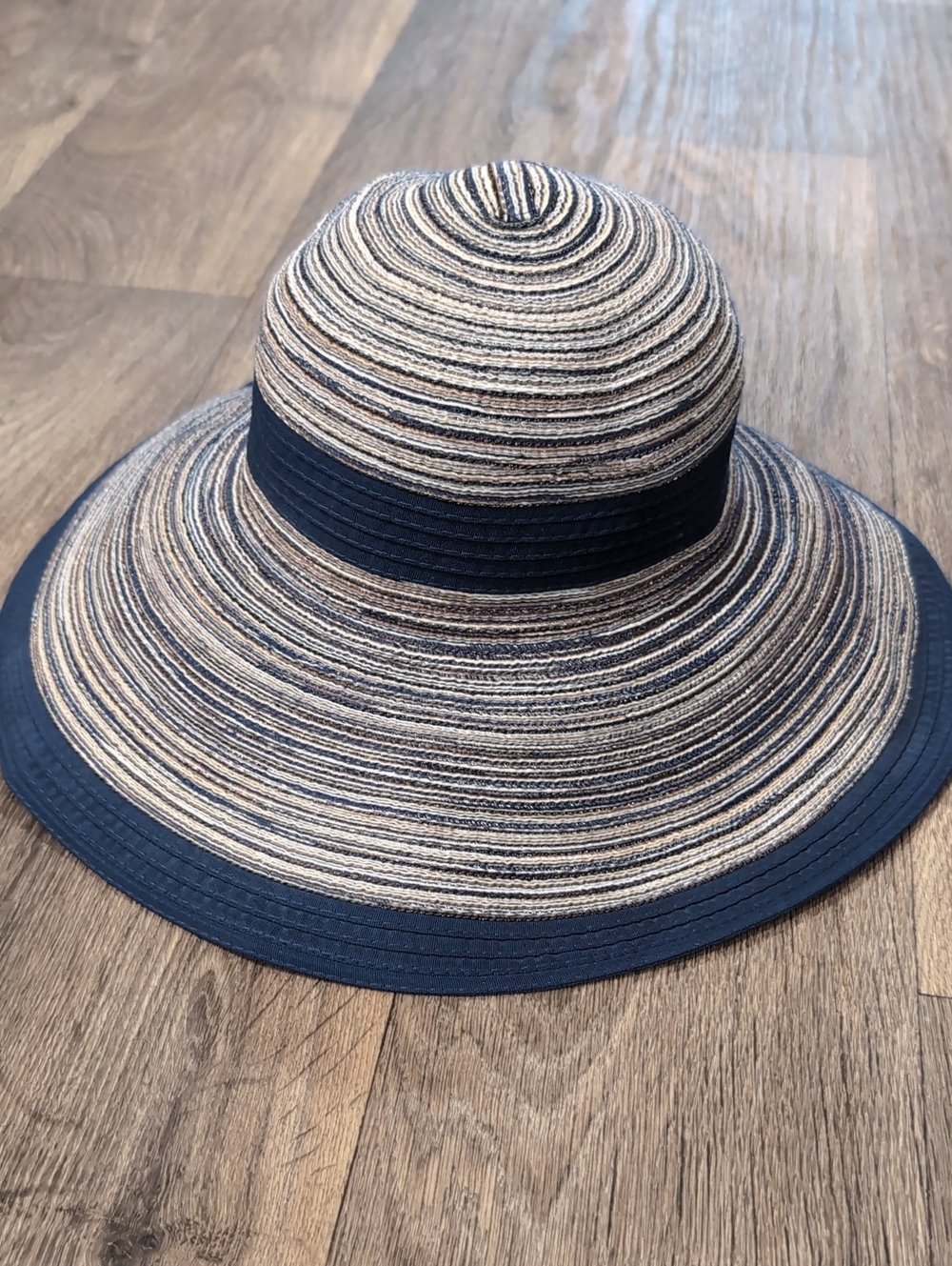 chic Navy and Natural Striped Wide Brim Sun Hat